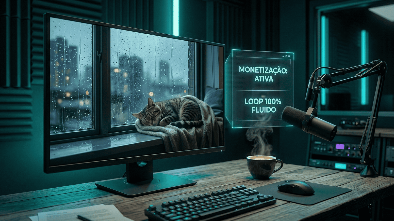 Cenário relaxante de lofi gerado por IA com loop perfeito